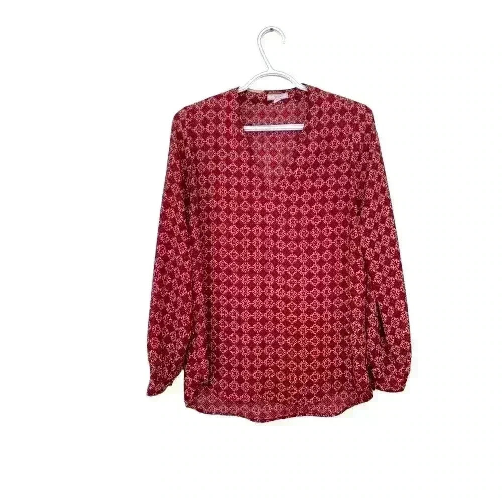 Pleione semi sheer tunic, long button up sleeves, V-neck , light weight, summer